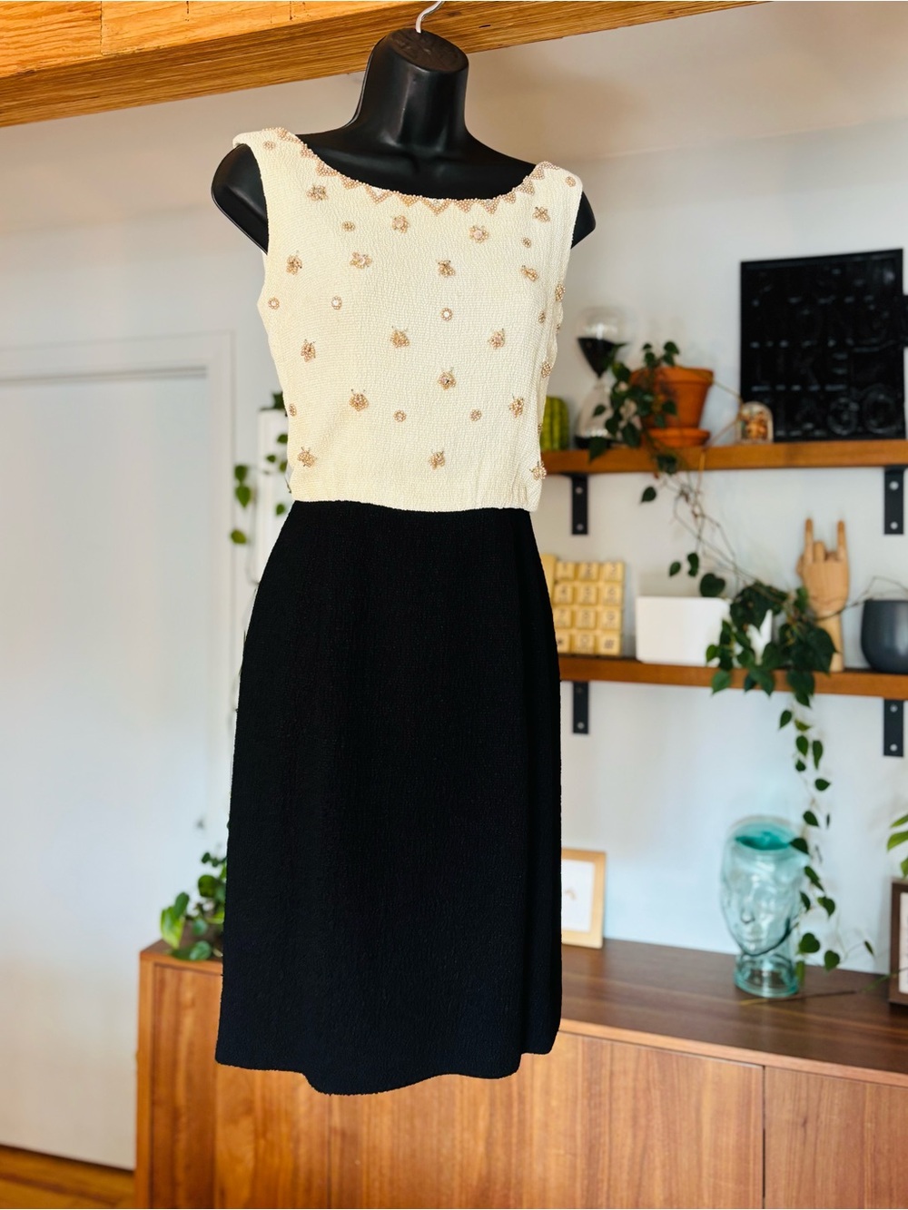 1940-1950s Vintage Rima London Beaded Two-Tone Cocktail Dress - Size 10 (M)